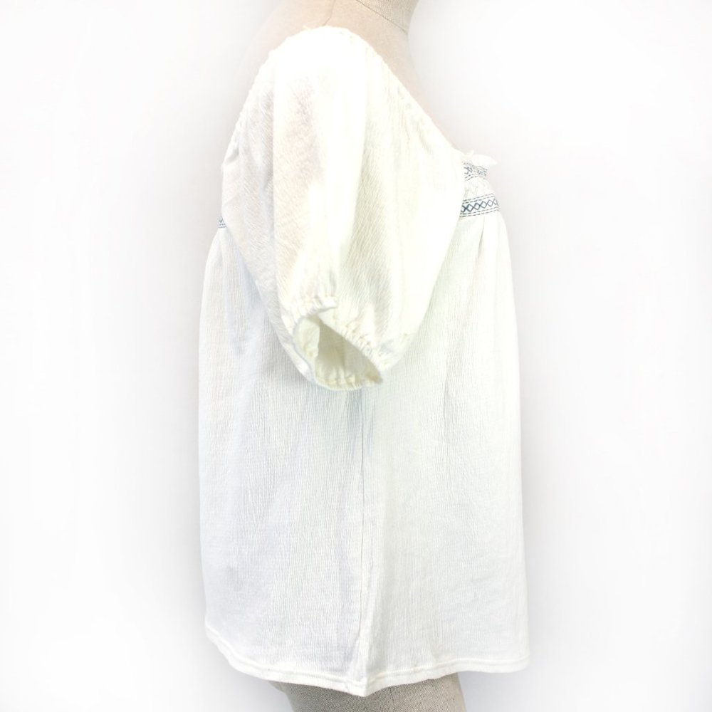 Madewell Plus White Cotton Gauze Peasant Embroidered Square Neck Top Blouse 3X - Picture 8 of 11